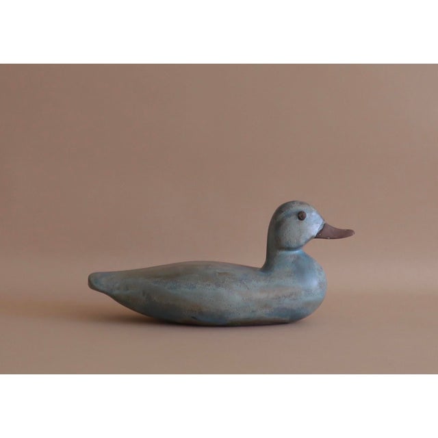 1980s Vintage Ceramic Turquoise Duck Decoy For Sale - Image 5 of 7