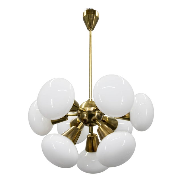 Sputnik Chandelier in Brass and Glass from Kamenicky Senov, 1970s For Sale
