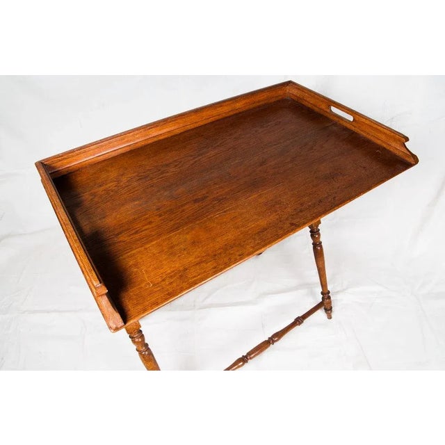 Wood Antique English Butlers Oak Tray With Stand For Sale - Image 7 of 8