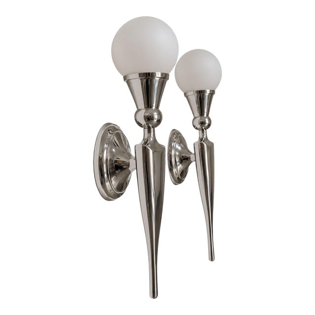 Mid 20th Century Art Deco Sconces Metal and Glass Wall Lights - Pair For Sale