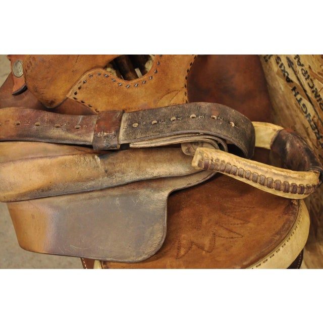 Vintage Circle Y Brand Brown Leather & Suede 14 Inch Barrel Horse Western Saddle For Sale - Image 14 of 18