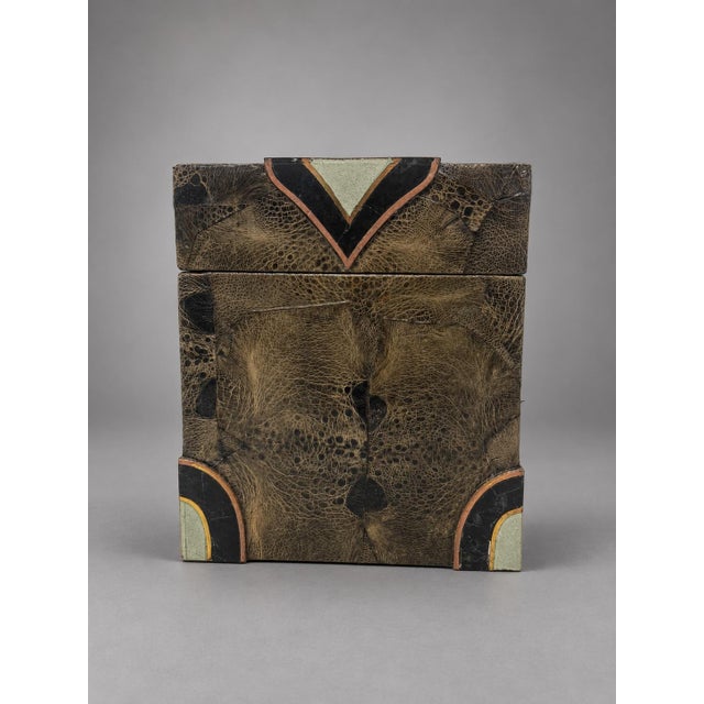 An unusual covered decorative box attributed to R&Y Augousti, executed in a bold Art Deco revival and Karl Springer-...