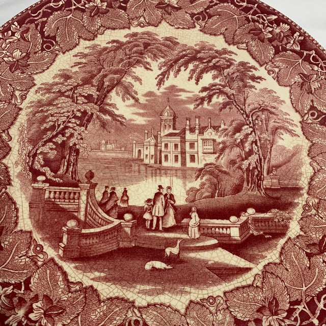 This is a vintage Mason's Ironstone Vista Pink/Red Transferware large round platter or chop plate, made in England.
