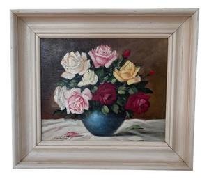 Still Life with Roses, Oil Painting, Framed
