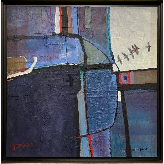 Oil on canvas in custom frame, signed Martin Procter and titled 'Arrival Cross' Feb. '07. frame 30 x 30 image 24.25 x...