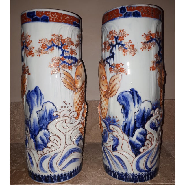 Arita Porcelain Vases with Carps Decoration, Japan, Set of 2 For Sale - Image 16 of 18