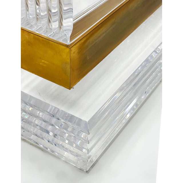 Substantial Lucite and Brass Dining Table, Etched Glass Top For Sale - Image 4 of 9