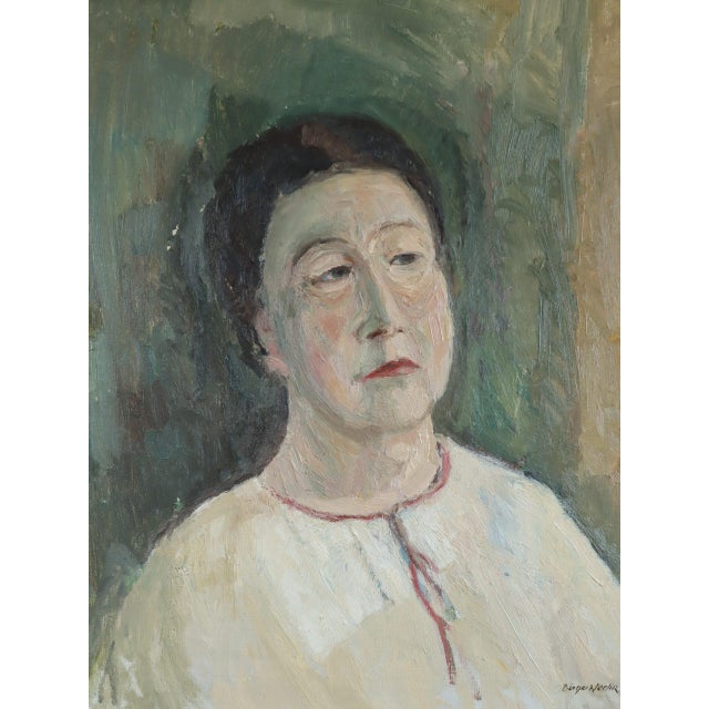 Mid-Century Modern 'Agnes' Vintage Original Swedish Expressive Figurative Portrait Oil Painting, Framed For Sale - Image 9 of 14