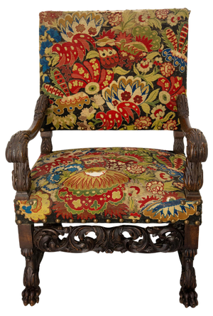 English Victorian Walnut Armchair with Lion Paws Feet, Late 19th Century