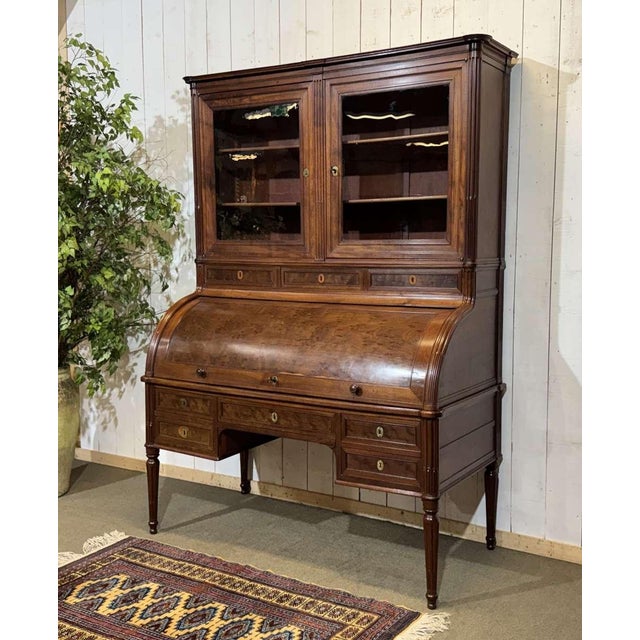 Louis XVI Roll-Top Desk in Mahogany and Walnut with Cloverleaf Locks For Sale - Image 16 of 18
