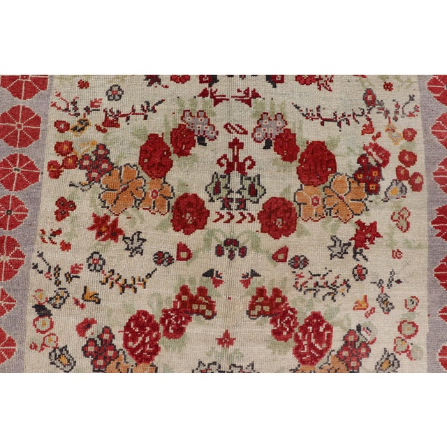 Vintage Turkish Oushak Rug in All-Over Flower Design Background & Simple Boteh Border For Sale In Atlanta - Image 6 of 13