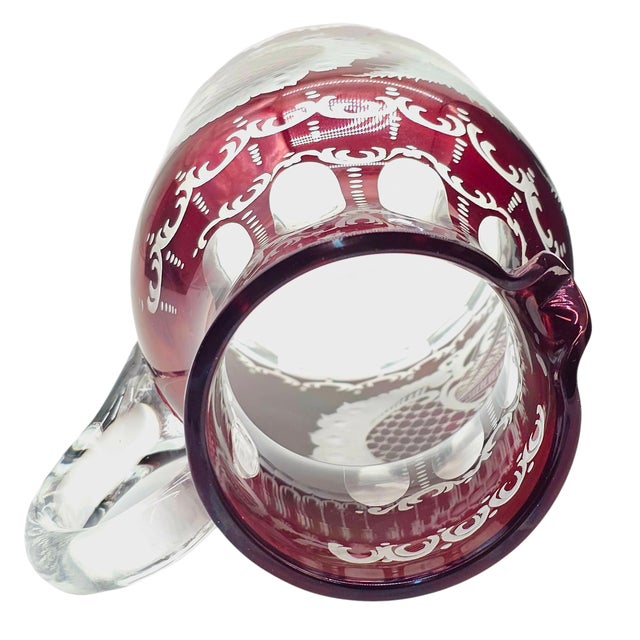 Mid 20th Century Vintage Egermann Ruby Cut to Clear Crystal Pitcher: Bohemian Stag Design For Sale - Image 5 of 12