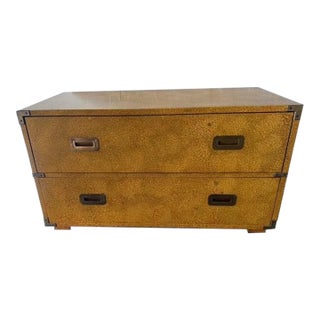 1970s Henredon Campaign-Style Chest of Drawers — Faux Shagreen Finish, Brass Hardware For Sale