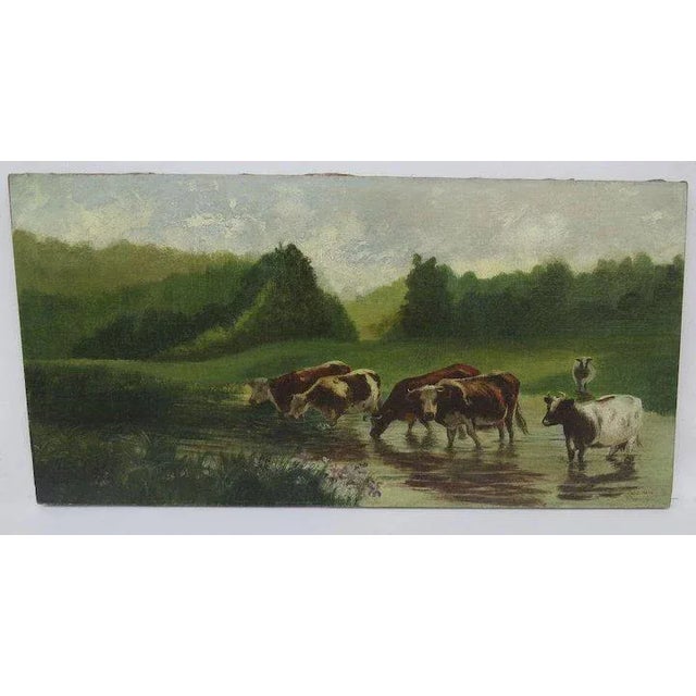 Mid 19th Century Oil on Canvas by William Jacob Hays, SR. (1830–1875) Cows River For Sale - Image 4 of 10