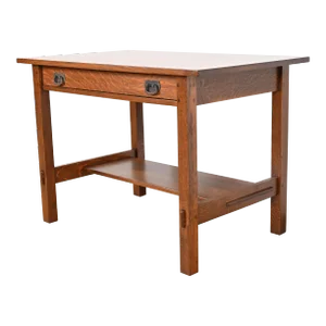 Gustav Stickley Mission Oak Arts & Crafts Writing Desk or Library Table, Newly Restored