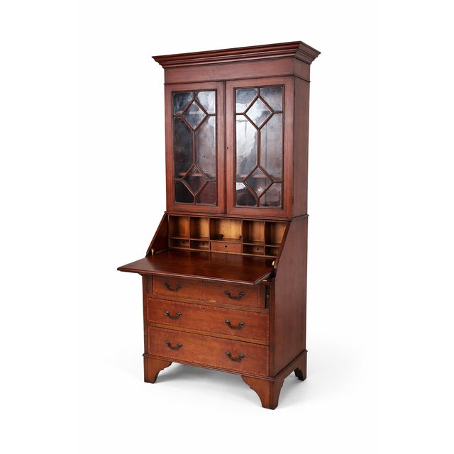 Antique Edwardian Mahogany Glazed Bureau Bookcase, 1930s For Sale - Image 3 of 10