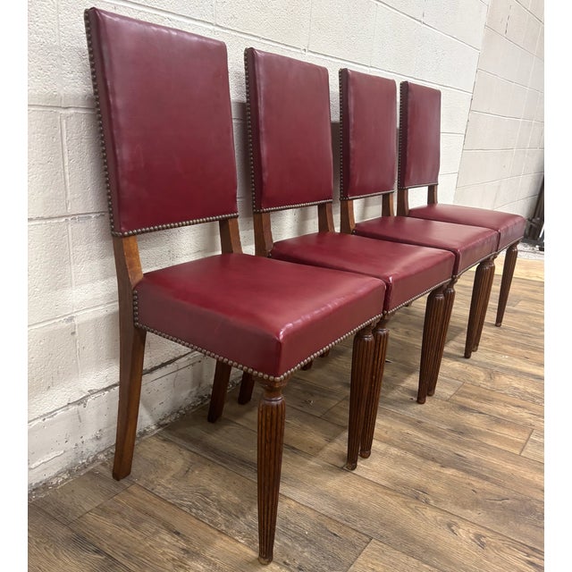 Late 20th Century Vintage Art Deco Style Leather Dining Side Chairs - Set of 4 For Sale - Image 5 of 11
