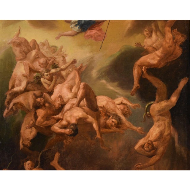 Roman School Artist, Saint Michael the Archangel Chasing Away Rebel Angels, 1600s-1700s, Oil on Canvas, Framed For Sale - Image 4 of 16