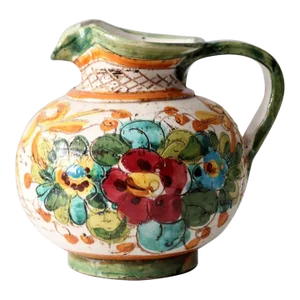 Vintage Sgraffito Majolica Pottery Pitcher