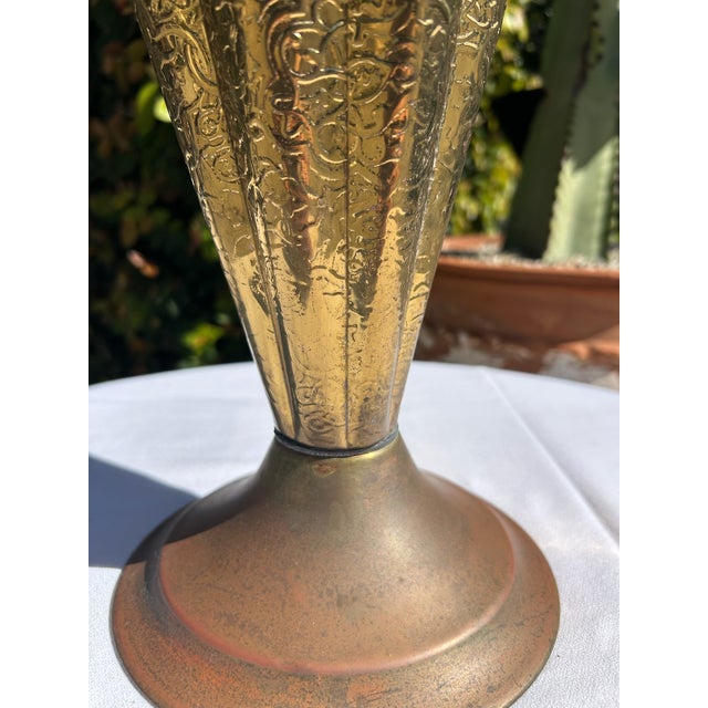 Vintage Embossed Brass Umbrella Stand With Hook Handle For Sale - Image 9 of 16