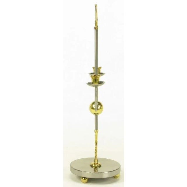 1960s Italian Empire Style Brushed Steel & Brass Candelabra - a Pair For Sale - Image 5 of 10