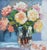 Contemporary Bouquet of Pastel Roses Floral Vase Painting Including the Antiqued Gold Wood Frame For Sale - Image 3 of 5