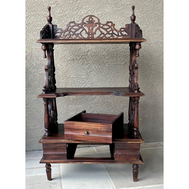 Wood Early 20th-Century Victorian Gothic Revival-Style Fretwork Étagère With Drawer For Sale - Image 7 of 18