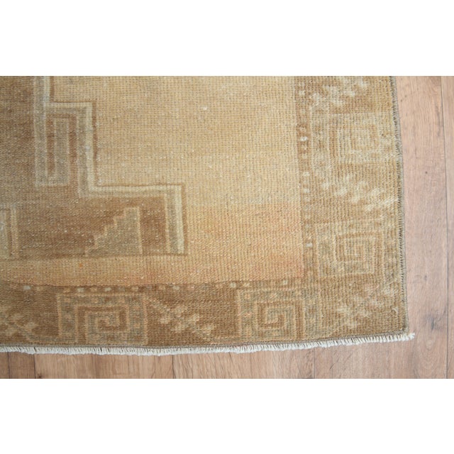 1970s Vintage Handmade Wool Cotton Turkish Beige Runner Rug For Sale - Image 10 of 11