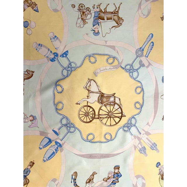 Blue HERMES MOBILE TOYS 1984 By Nina silk scarf For Sale - Image 8 of 10