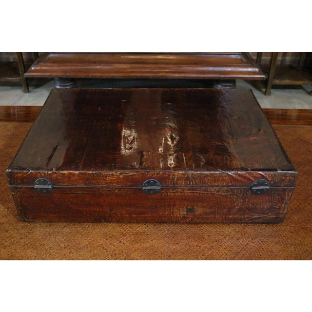 Chinese Chinese Red Leather Trunk For Sale - Image 3 of 8