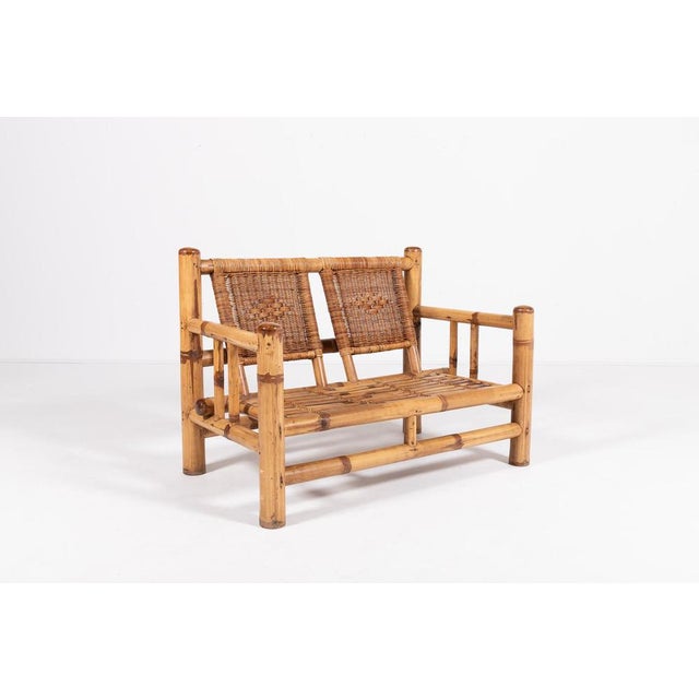 Italian Modern Bamboo & Wicker Bench, 1970s For Sale - Image 15 of 15