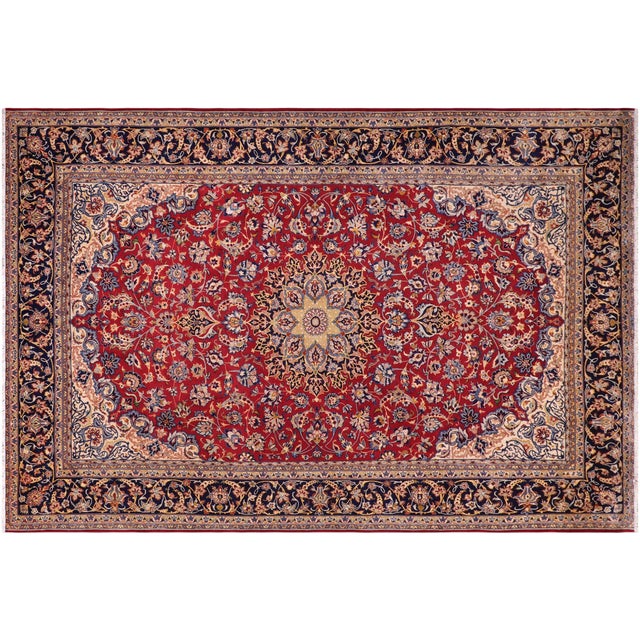 Red Medallion Red/Blue Wool Rug - 10'0'' X 13'1'' For Sale - Image 8 of 10