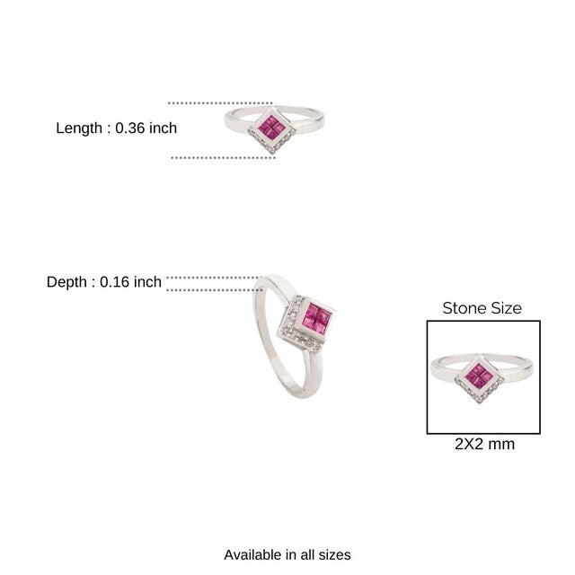 Minimalist 925 Silver Square-Cut Ruby & Diamond Cluster Ring for Women by Carat&her - Size 7 For Sale - Image 9 of 11