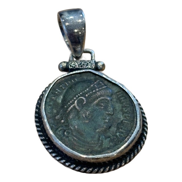 Antique Pendant With Roman Coin With Rope Setting For Sale