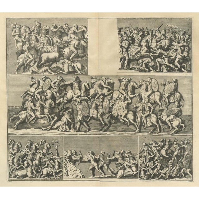 Beige Montfaucon, Cavalry and Infantry Battle Reliefs in Six Scenes, 1722, Engraving For Sale - Image 8 of 8