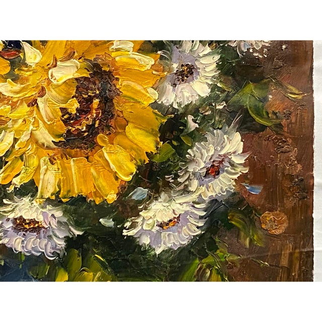 Experience the vivid beauty of our Impasto Oil Paint Canvas Art featuring a breathtaking depiction of delicate Sunflower...