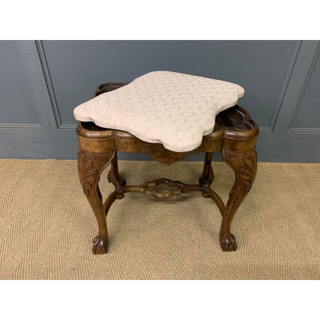 Queen Anne Style Burr Walnut Stool, 1900 For Sale - Image 3 of 13