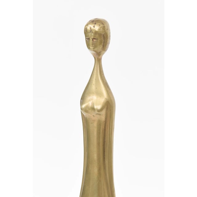 Metal Vintage Brass and Black Granite Tall Female Elongated Sculpture, 1970's For Sale - Image 7 of 11