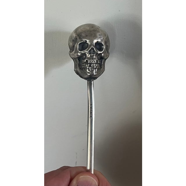 Antique French Neoclassical Silverplate Skewer With Skull Head Finial For Sale - Image 10 of 18