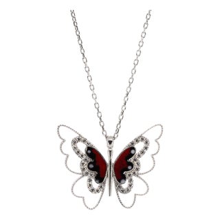 Peace Red Butterfly Sterling Silver Pendant Necklace For Sale