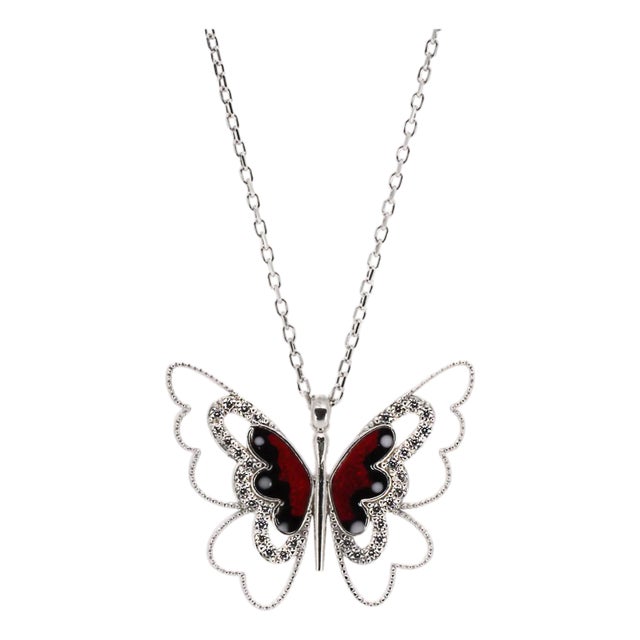 Peace Red Butterfly Sterling Silver Pendant Necklace For Sale