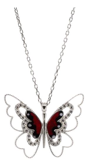 Peace Red Butterfly Sterling Silver Pendant Necklace