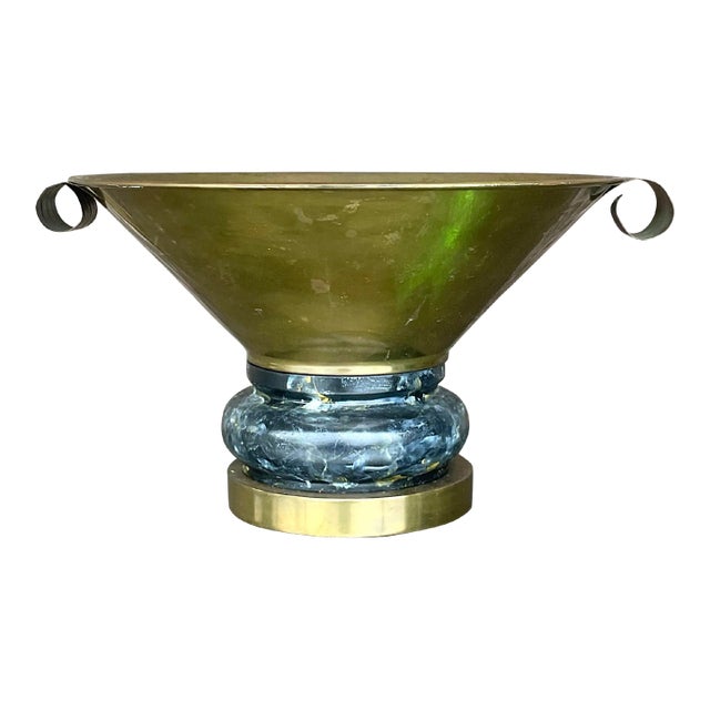 Vintage Boho Hand Painted Brass Centerpiece Bowl For Sale