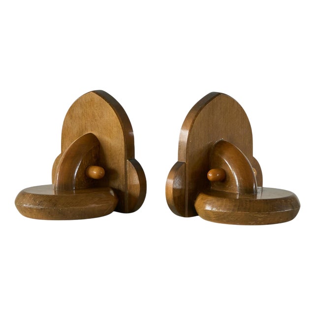 Art Deco Bookends in Wood, 1950s, Set of 2 For Sale
