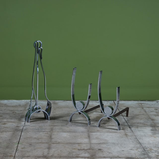 Donald Deskey Style Nickel Plated Andirons For Sale - Image 9 of 12