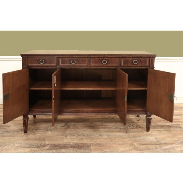 Hepplewhite Flame Mahogany Regency Style Buffet, Federal-Style Side Cabinet With Four Doors by Jonathan Charles 494842-Mah For Sale - Image 3 of 17