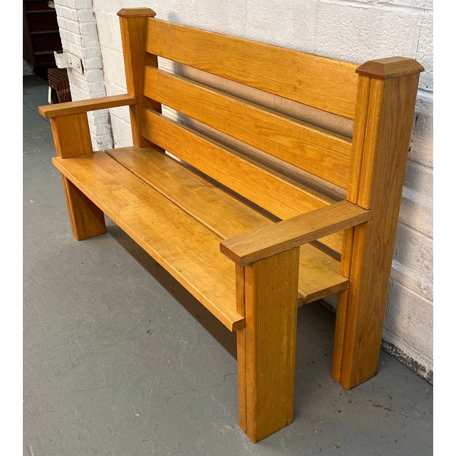 Pair of Mission-Style Solid Oak Slat Benches For Sale - Image 12 of 18