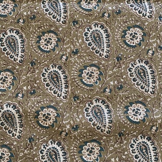 John Rosselli Designer Jasper “Agra” Moss Green and Teal Paisley Linen Fabric- 2 Plus Yards For Sale