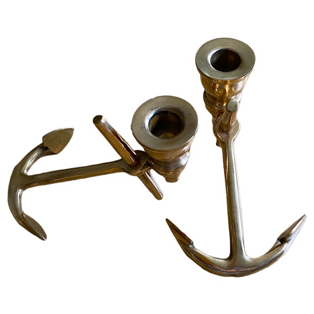 Beautiful Brass Nautical Anchor Candle Holders. Handsome on a mantel, desk or table. The candle holders detach and anchors...