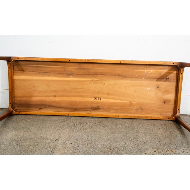 1960s Mid Century Modern Coffee Table Surfboard Walnut Lane Rhythm Wide 58 in Vintage For Sale - Image 10 of 12